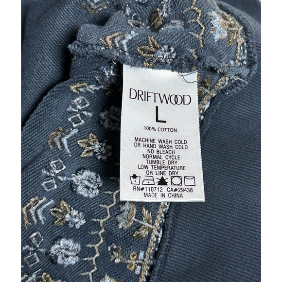 Driftwood Blue Teddy Rose Patchwork Embroidered Hooded Zip Sweatshirt Large - Picture 8 of 8